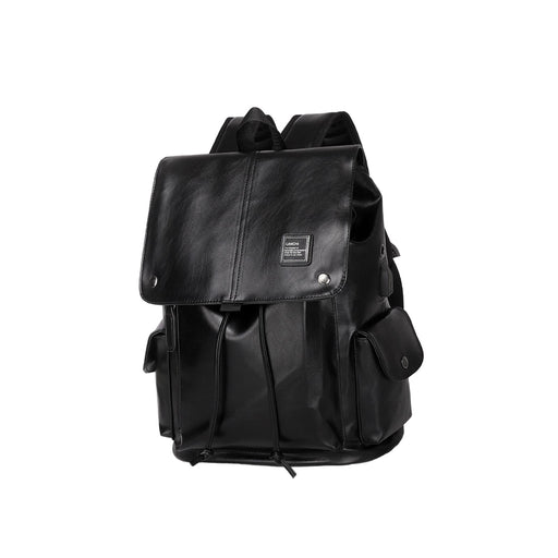 Crofta Fashion PU Leather Backpack Drawcord Multipurpose for Trips Cycling Business black