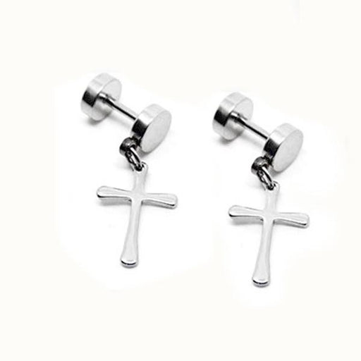 Crofta 1Pair 316L stainless Steel Cross Dangle Pendant Earring Ear Studs - Silver