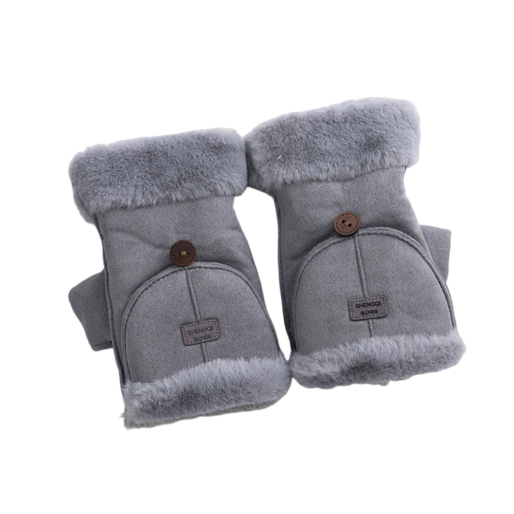 Winter Fingerless Gloves for Women Convertible Flip Top Mittens for Painting Gray