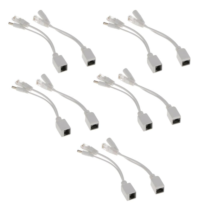 Crofta 10Pack Power Over Ethernet PoE Adapter Injector + Splitter Cables Kit White