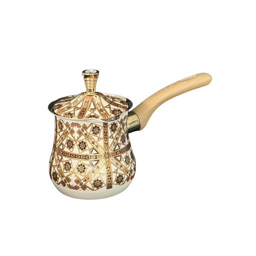 Stainless Steel Turkish Coffee Pot with Lid Melting Butter and Chocolate Pot 720ml Brown Pattern