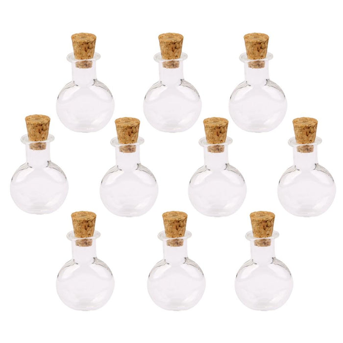 Crofta 10pcs Clear Mini Glass Bottle Vials Bottle Pendant with Cork - Flat Round