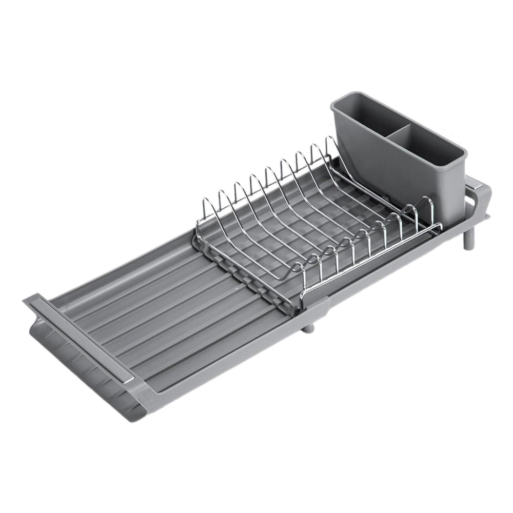 Dish Drying Rack Extendable with Cutlery Holder with Drainboard Dish Drainer Gray