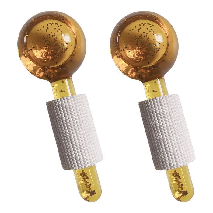 2Pcs Ice Globe Anti-Aging Face and Eye Skin Treatment Cooling Facial Roller Twinkle Gold