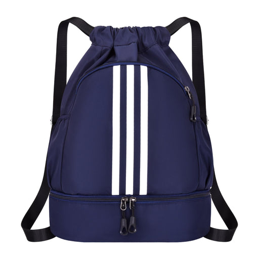 Drawstring Backpack Adjustable Shoulder Straps for Women Men String Swim Bag Dark Blue