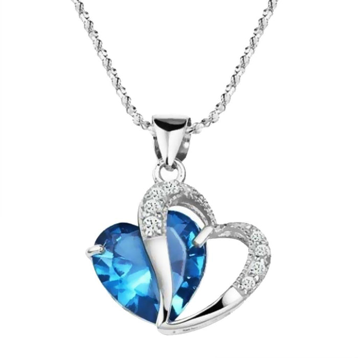 Crofta Women Fashionable Heart Shaped Rhinestone Crystal Pendant Necklace Fashion Accessory Blue