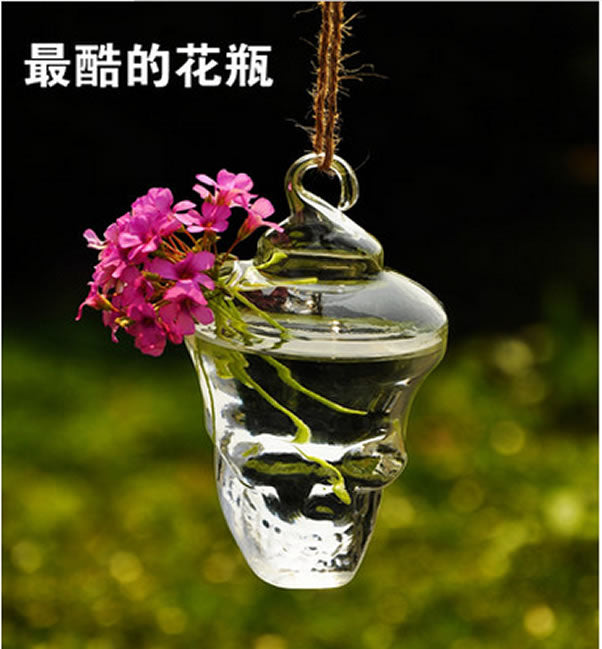 Crofta Skull Shaped Glass Hanging Vase Bottle for Plant Flower Decoration 12cm