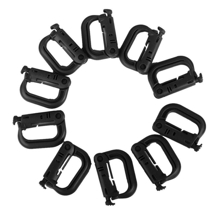 Crofta 10pcs D-ring tactical molle Locking webbing buckle carabiner - Black