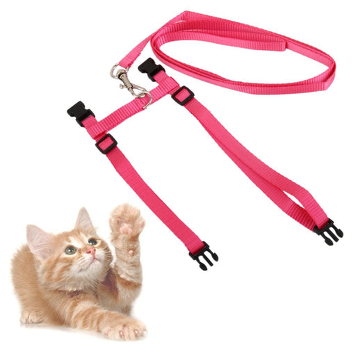 Crofta Set Of Nylon Breathable Comfortable Cat Large Adjustable I-Shaped Harness With Leash Pink