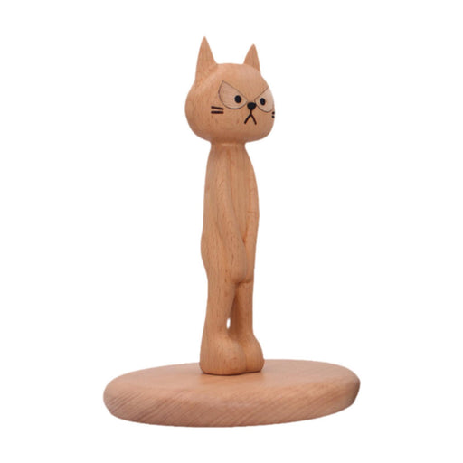 Crofta Wood Paper Towel Holder Cat Shape Rustic for Bathroom Home Kitchen Organizer Light Brown