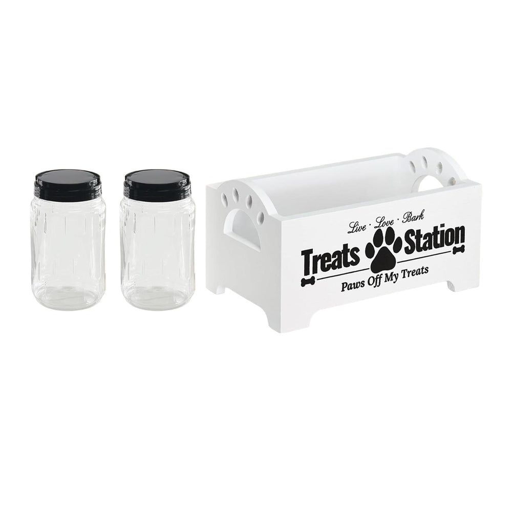 Crofta Pet Treat Holder with 2 Jars Convenient Cat Food Container with 2 Treat Jars white