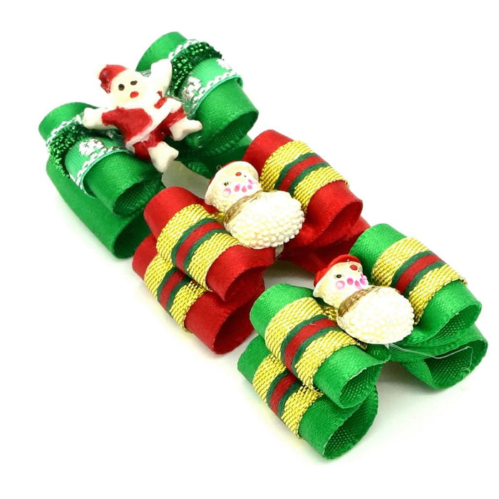 Crofta Christmas Pet Dog Cat Hair Rubber Band Rope Ribbon Bow Hair Grooming