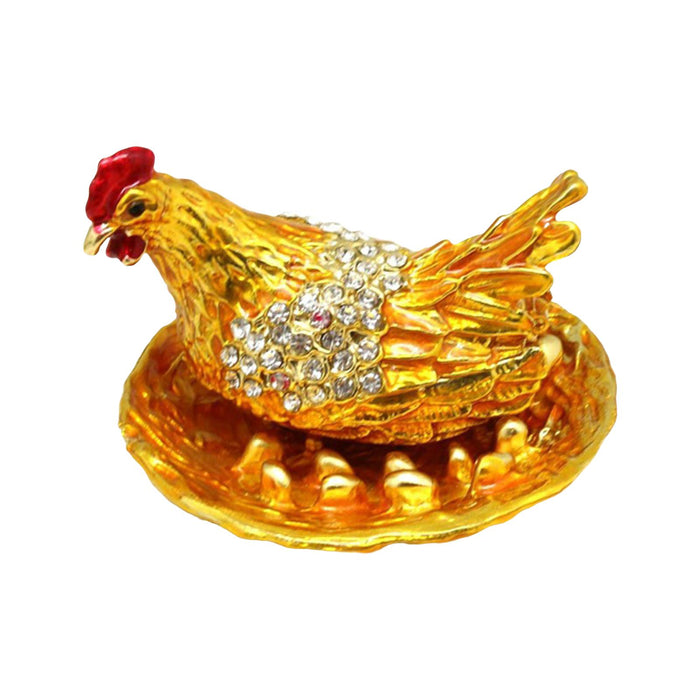 Crofta Laying Hen Figurine Small Jewelry Ring Box Ornament for Valentine's Day Gift Golden Base