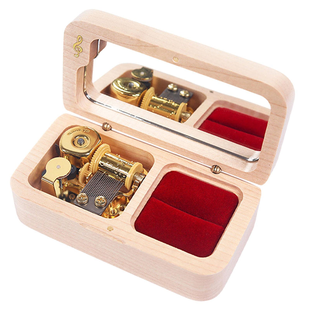 Crofta Proposal Ring Case Storage Wooden Music Box for Wedding Anniversary Ceremony Beige