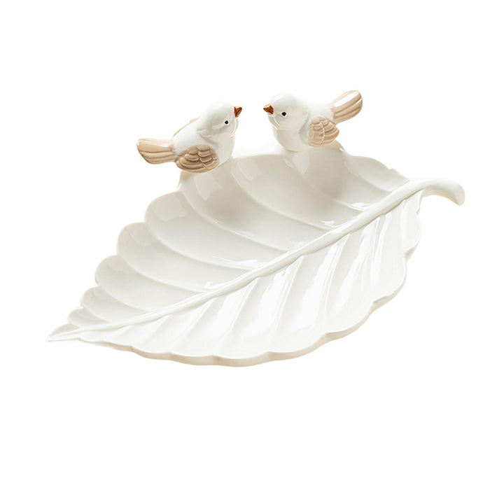 Crofta Porcelain Leaf Shaped Earrings Jewelry Tray Snack Plate for Housewarming Gift White