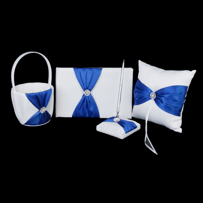 Crofta White Royal Blue Wedding Book,Pen,Ring Pillow,Flower Basket