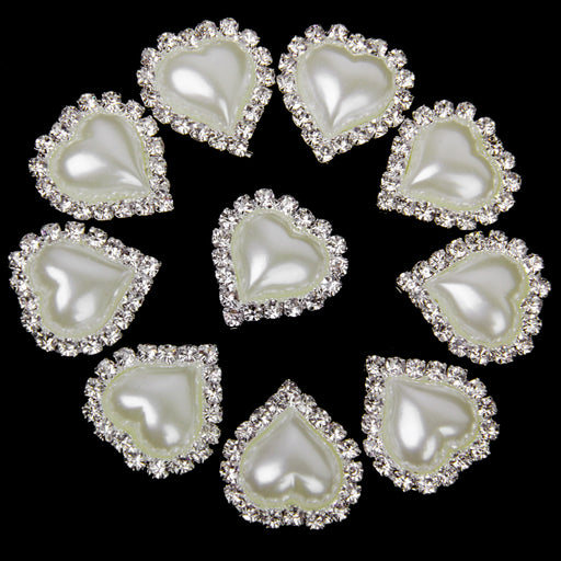 Crofta 10 Pieces Beige Heart Shape Crystal Pearl Buttons Flatback Embellishment 20x25mm