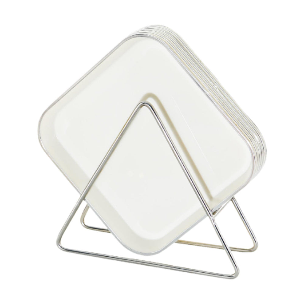 6 Pieces Waste Residue Dish with Holder Dinner Plate for Outdoor BBQ Camping white