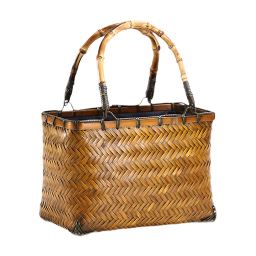 Bamboo Woven Tote Bag Lady Vintage Style Woven Basket for Work Wedding Beach Style E