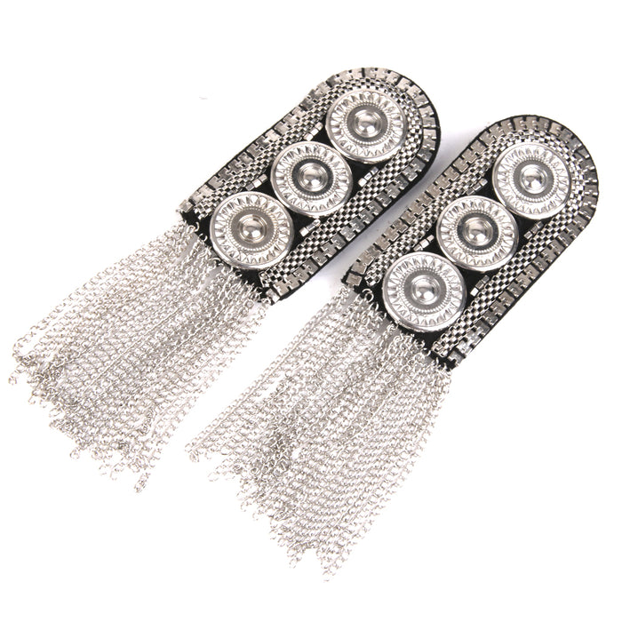 Crofta 1 Pair Fashion Silver Fringe Tassel Link Chain Epaulet Shoulder Boards Badge