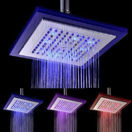 Crofta Square Shape Three-Colored Temperature Sensor Spray LED Shower Spray Head