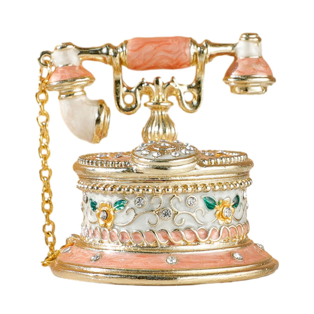 Crofta Jewelry Trinket Box Telephone Figurine Home Decor Sparkling Ring Holder Case pink