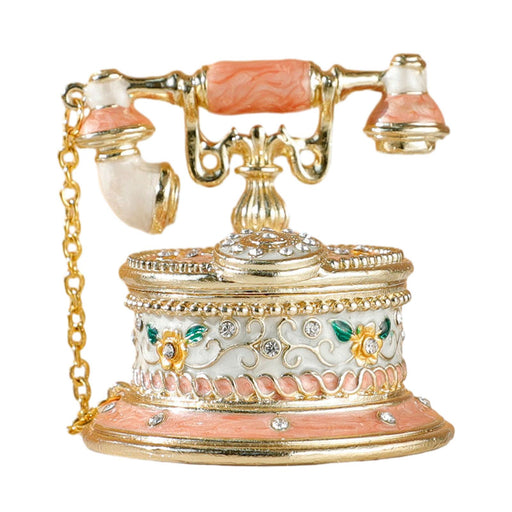 Crofta Jewelry Trinket Box Telephone Figurine Home Decor Sparkling Ring Holder Case pink