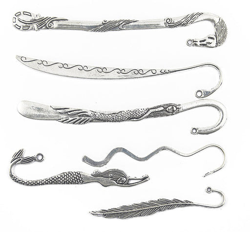 Crofta 6 assorted styles Antique Silver BookMark With Loop For Jewelry Making Craft