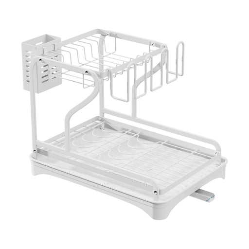 Crofta Dish Drying Rack for Kitchen Counter 2 Tier Anti Rust Dish Drainer Organizer White