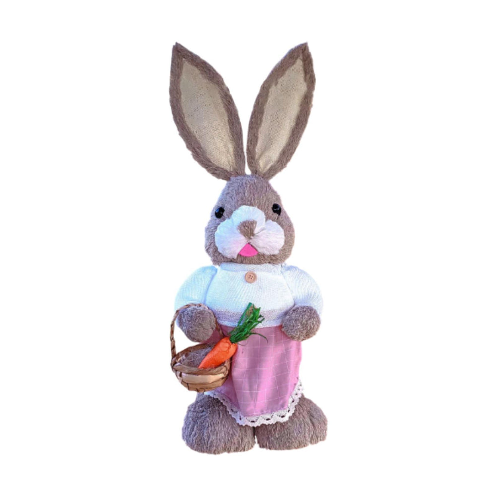 Crofta Woven Rabbit Toy Easter Rabbit Statue Office Photo Prop Straw Bunny Figurine Style D