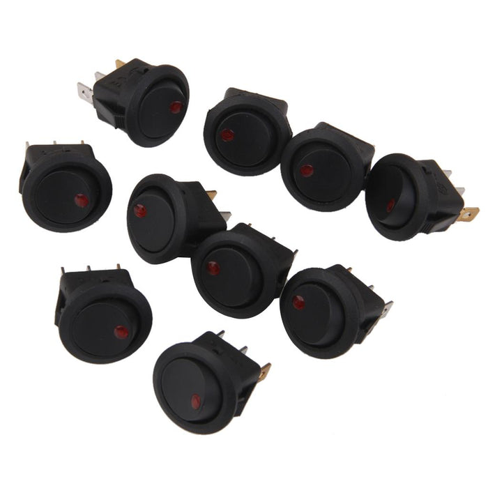 Crofta 10pcs Red Led Dot Light Car Auto Boat Round Rocker ON/OFF Toggle Switch