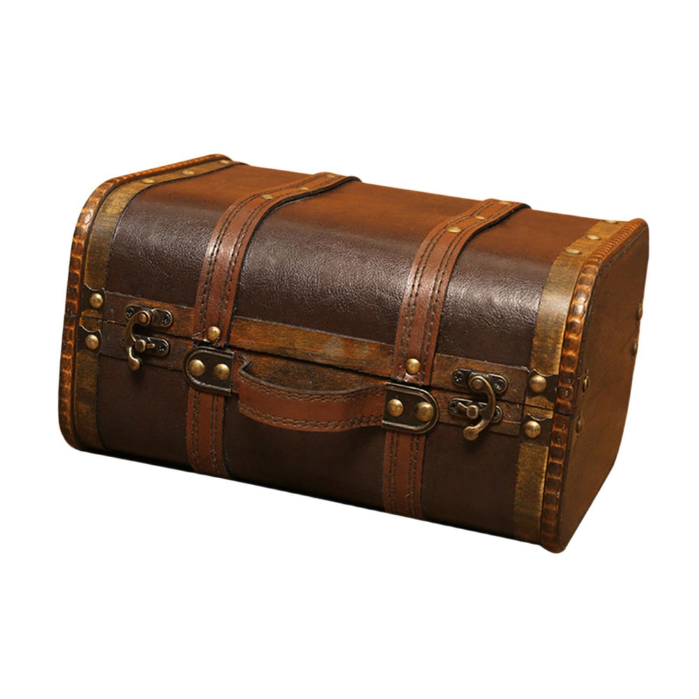 Crofta Decorative Storage Box Wood Treasure Chest Case Birthday Jewelry Trinket Box 26.5cmx21.5cmx15cm