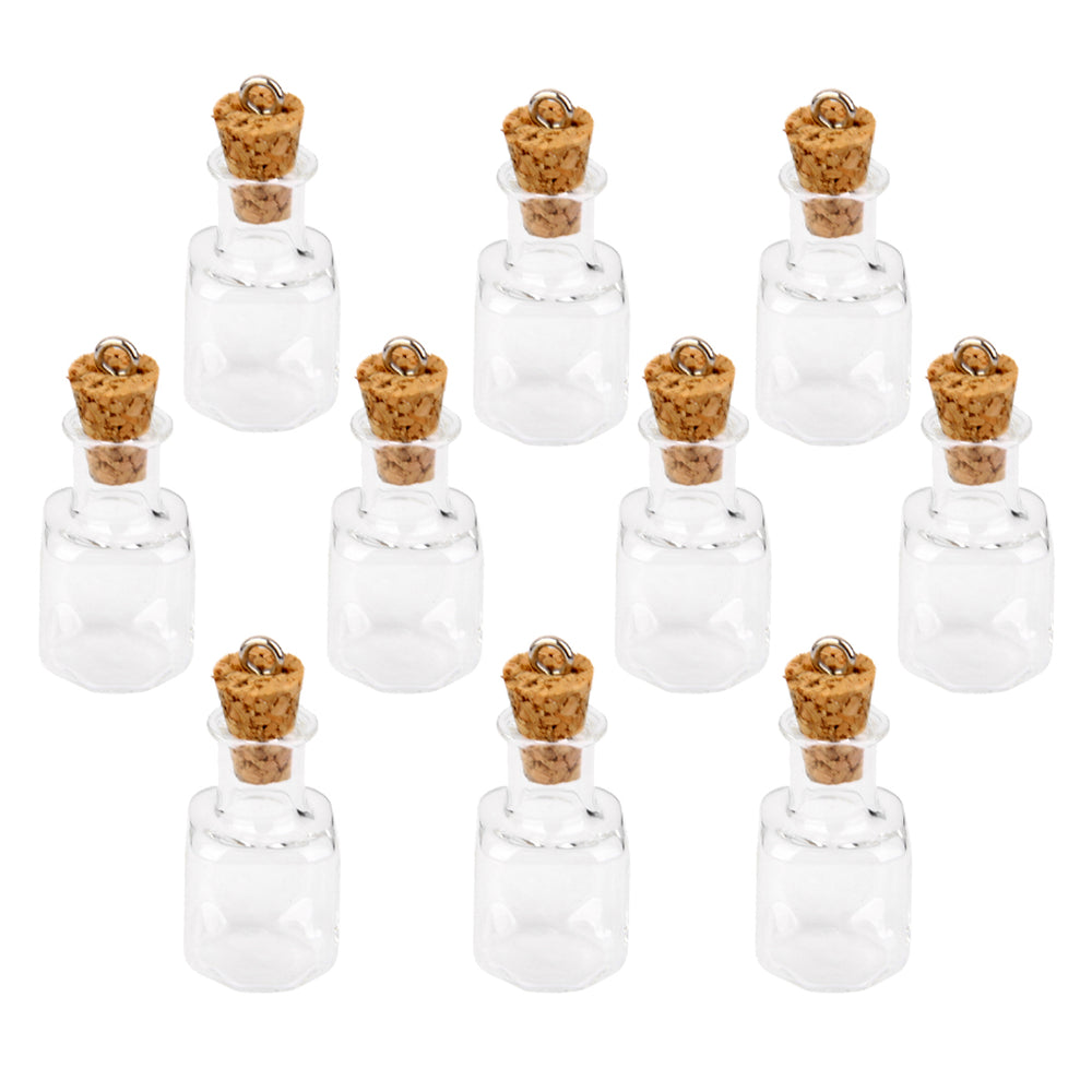 Crofta 10pc Glass Cork Bottles Square Vial Wishing Bottle DIY Pendants Clear