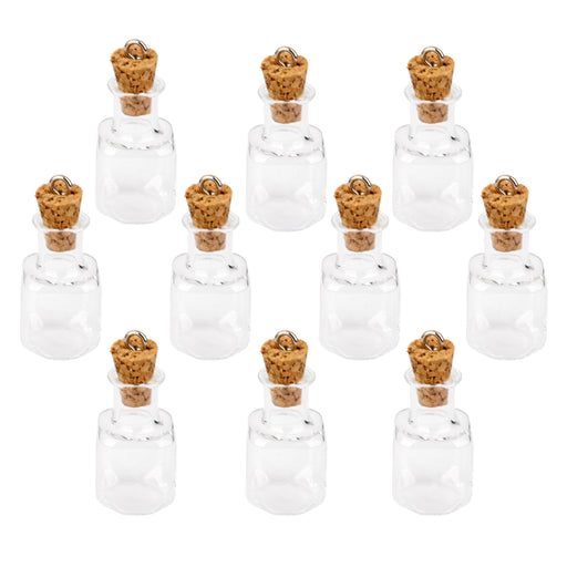 Crofta 10pc Glass Cork Bottles Square Vial Wishing Bottle DIY Pendants Clear