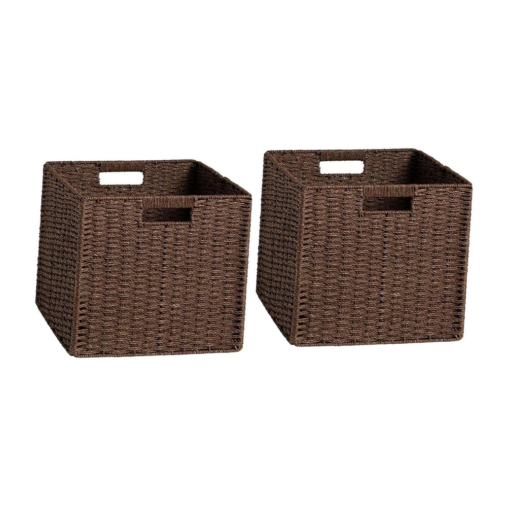 Crofta Woven Storage Basket Folding Sundries Organizer for Apartment Household Dorm Dark Brown 2pcs