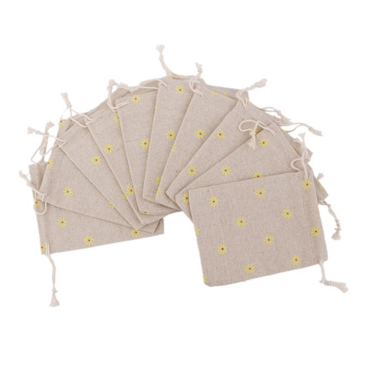 Crofta 10Pcs Flower Printing Linen Jute Sack Jewelry Pouch Drawstring Gift Bags