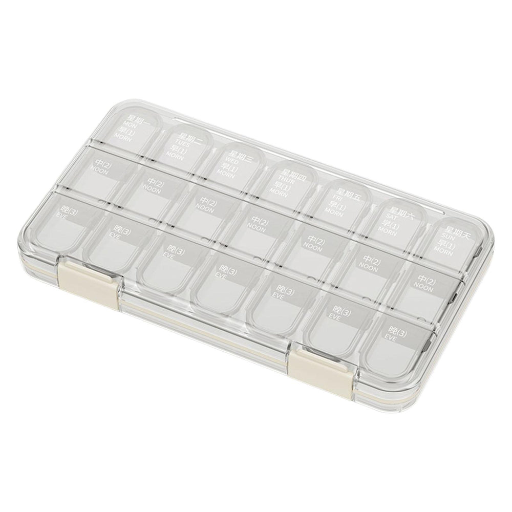 Weekly Pill Organizer Box Compartments One Week for Vitamin Word White