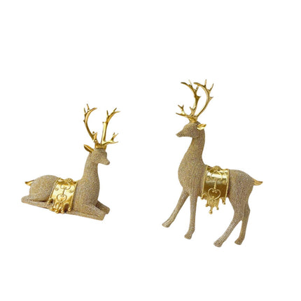 Crofta 2 Pieces Beads Deer Statues Keepsake Table Ornament for Bedroom Patio Office Gold