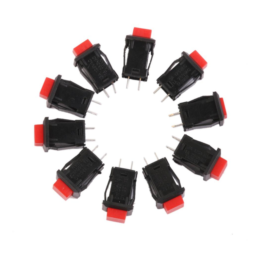 Crofta 10 x Car Boat Locking ON-OFF Push Button 2-Pin Latching Switch Red 14*14mm