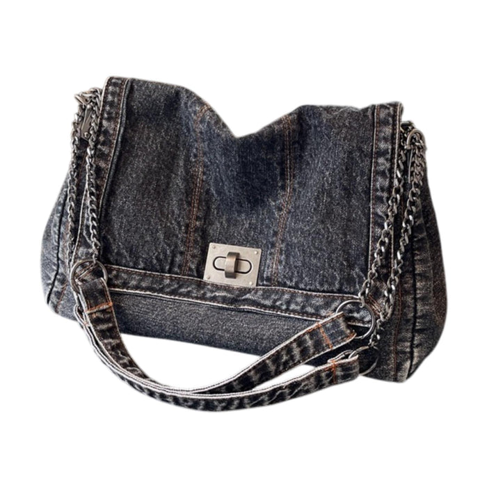 Crofta Women Denim Shoulder Bag Classical Handbag for Party Favors Outdoor Shopping Black