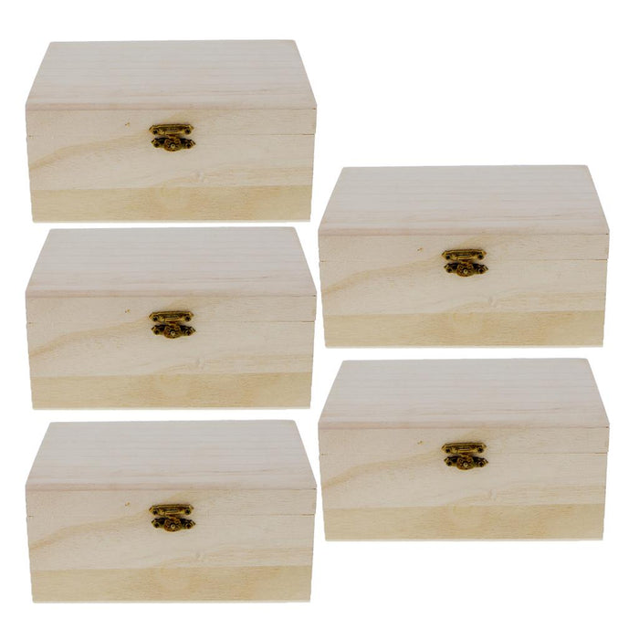 Crofta 5 Pieces Plain Unpainted Natural Wooden Storage Box Memory Chest Craft Boxes