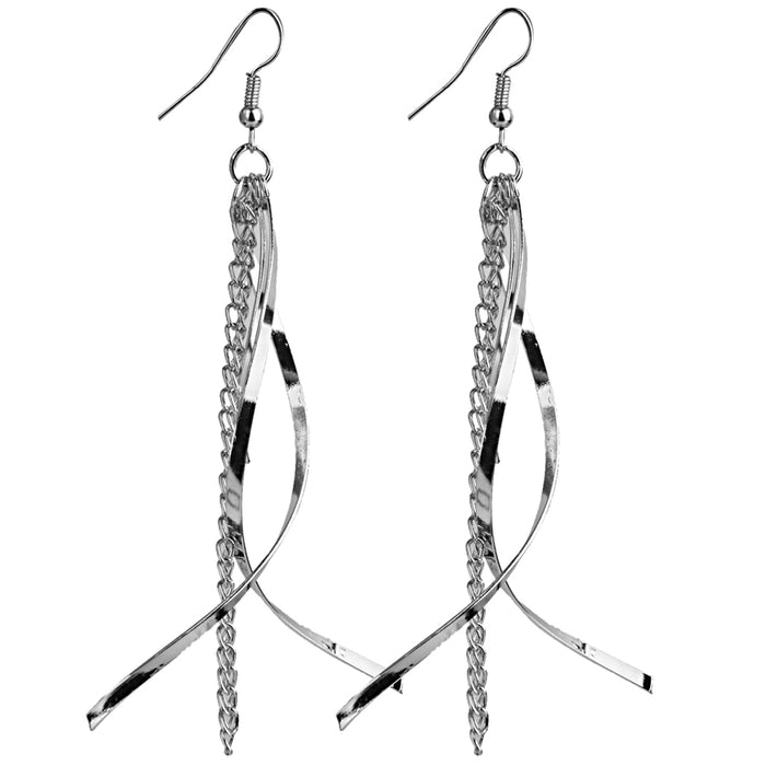 Crofta 1 Pair Fashion Women Lady Long Dangle Tassel Chain Earrings Studs - Silver