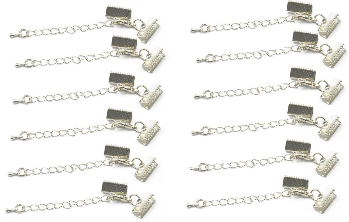 12pcs Clasp and Clip Ends Set with Extender Chain Silver 6 x 13mm