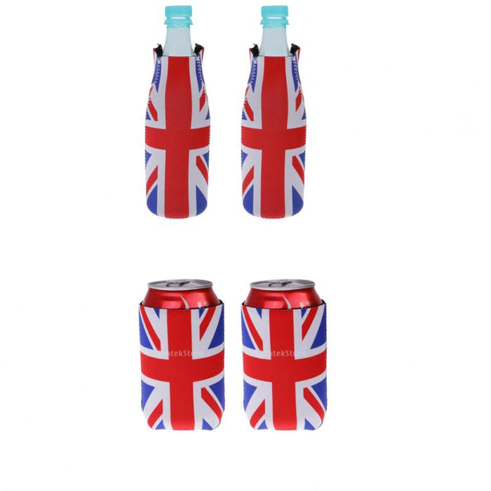 Crofta 2 Pair Britain UK Flag Stubby Beer Soda Tin Can Chilling Wrap Cooler Holder