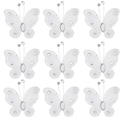 Crofta Wired Mesh Stocking Glitter Butterflies 5x4.5cm 50pcs White