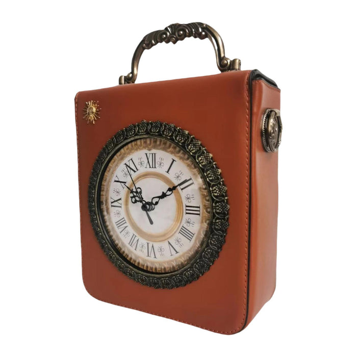 Crofta Womens Leather Shoulder Bag Retro Clock Shaped Bag Lightweight Crossbody Bag Brown