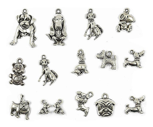 Crofta 15pcs Mixed Antique Silver Dog Charms Pendants Jewelry Making Accessories