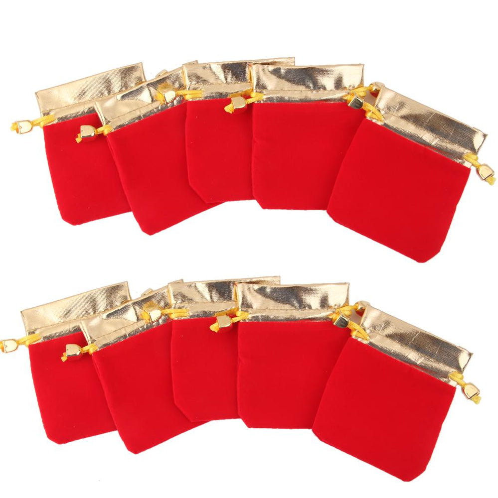 Crofta 10x Velvet Jewelry Drawstring Pouch Red Gift Bag Wedding Favor Gold Satin