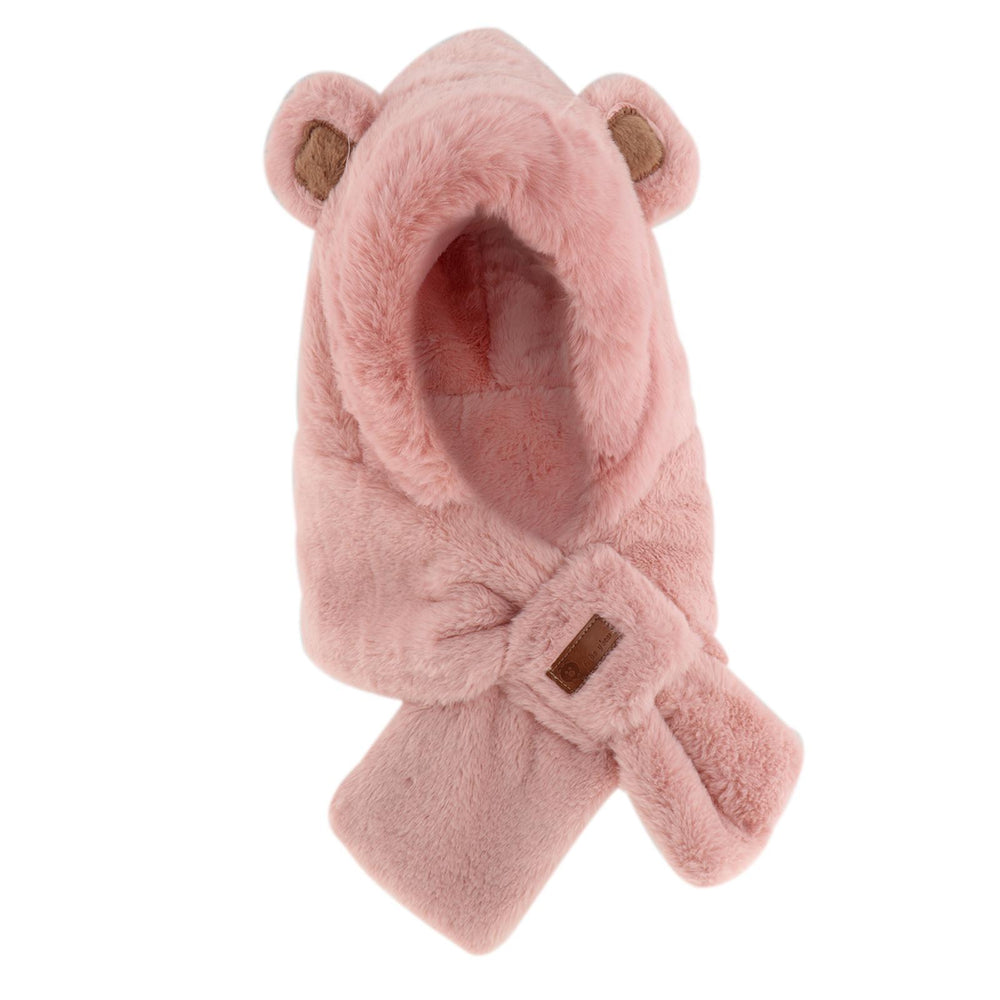 Womens Hoodie Scarf Hooded Hat Neck Warmer 2 in 1 Bear Ear Hat New Year Gift Pink