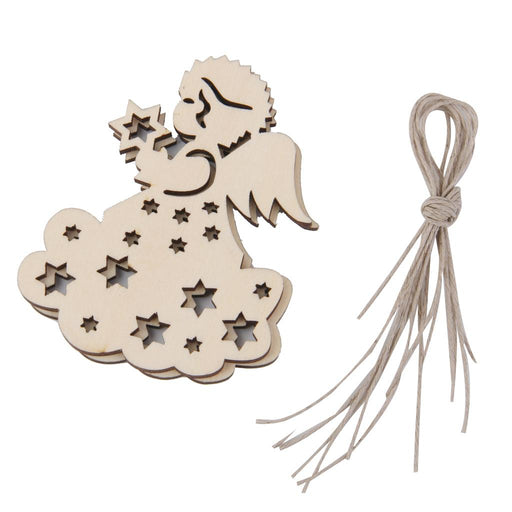 Crofta 10pcs Angel Laser Cut Out Wooden Embellishment Tag with String